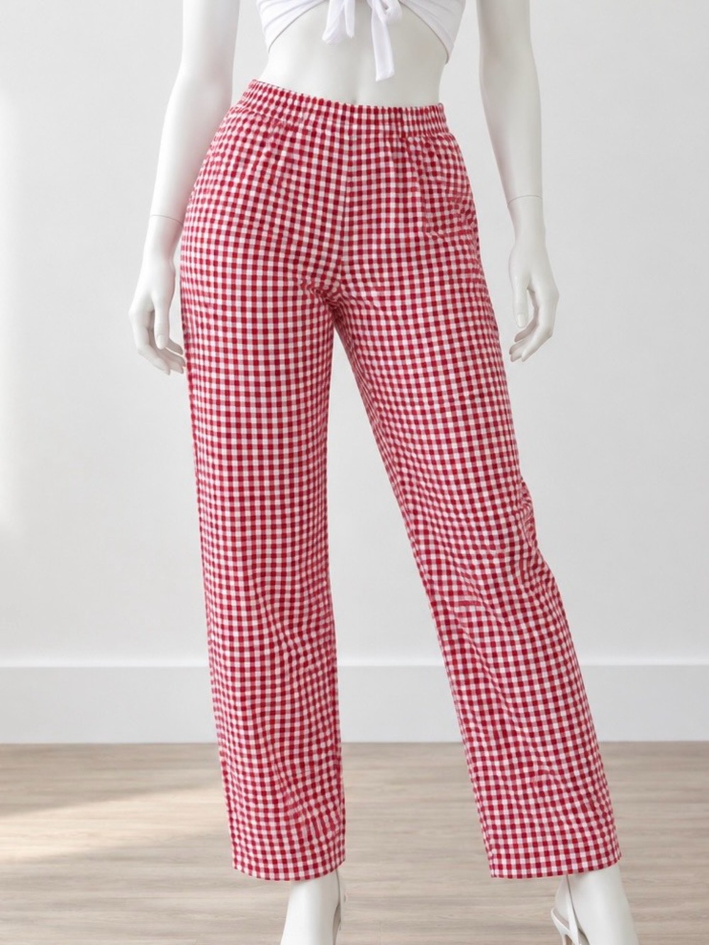 NWT LOMON Womens Barrel Harem Travel Pants Baggy Casual Gingham Striped Bottoms